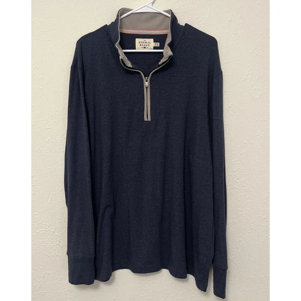 THE NORMAL BRAND Men's Puremeso Weekend 1/4 Zip Sweater Navy Blue Size XXL/2XL